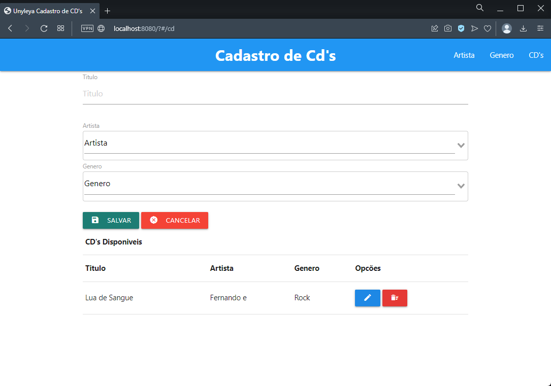 Terceiro Slide Tela de Cadastro de Cds